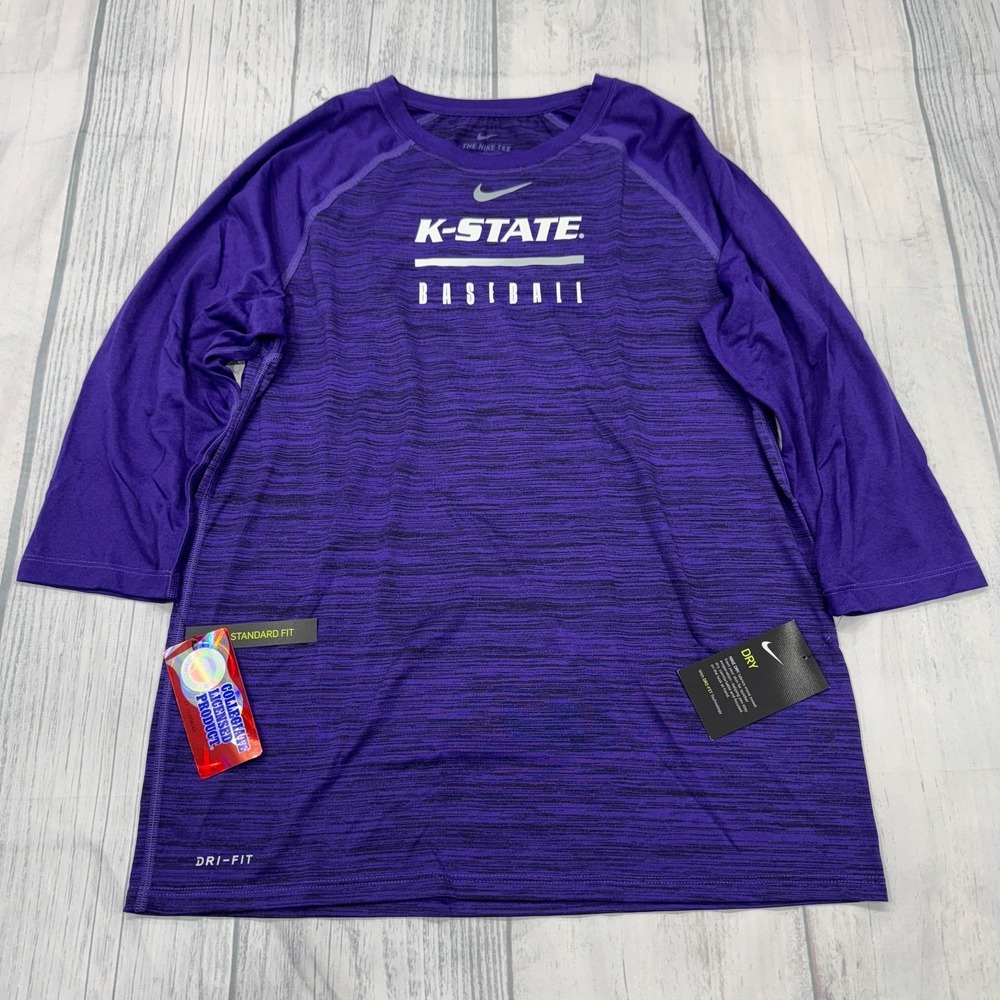 NWT Kansas State Wildcats Baseball Nike 3/4 T Shirt M College K-State Mens